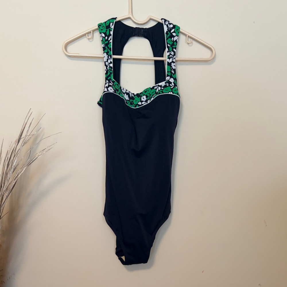 It figures! New without tag Navy and Green Floral Women Swim One Piece